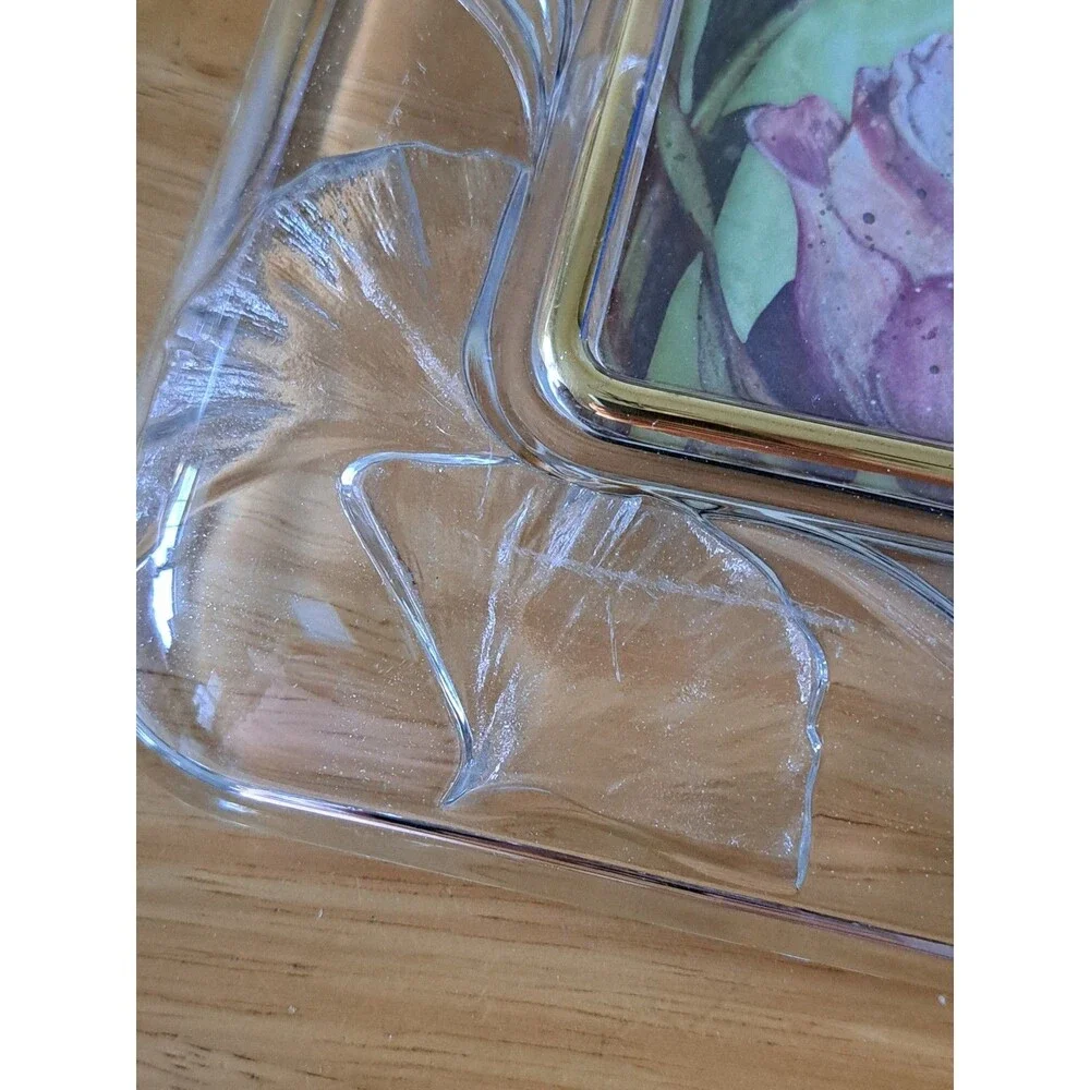 Vintage Mikasa 'Feelings' Crystal Wedding Photo Frame Frosted Ginkgo Leaf 4"X6" - Picture 2 of 10